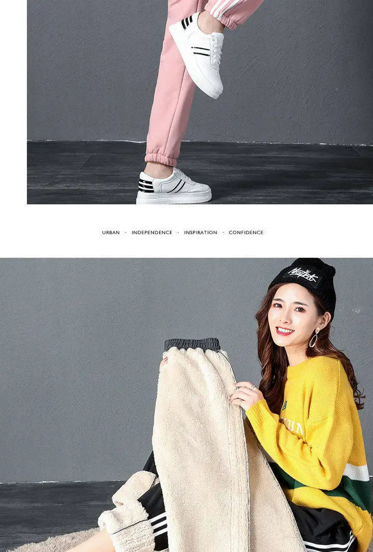 New Women's Pants Winter Casual Gym Sweatpants Warm Fleece Trousers Female Workout Lamb Wool Thick Sports Pants for Women
