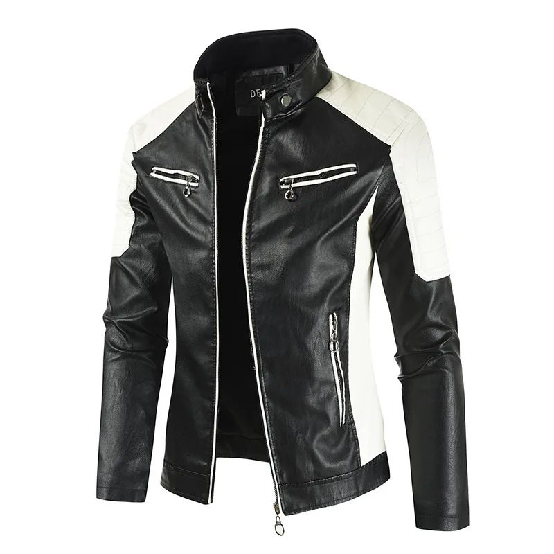 Fashionable Men's Biker Leather Jacket 2025 New Zipper Stand Collar Fleece Lined Casual PU Leather Coat Regular Fit Chinese Orig