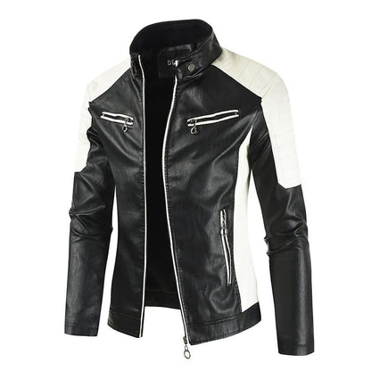 Fashionable Men's Biker Leather Jacket 2025 New Zipper Stand Collar Fleece Lined Casual PU Leather Coat Regular Fit Chinese Orig