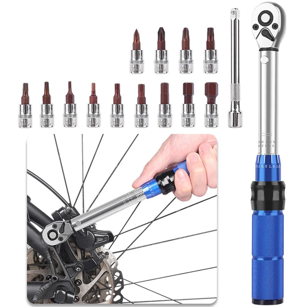 TINSOL Chave Dinamométrica para Bicicleta, Conjunto de 15 Peças, 1/4", 2-24Nm, Chave Allen Direção Dupla, Ferramenta Tipo Soquete Predefinido, Chave de Boca para Reparo Profissional
