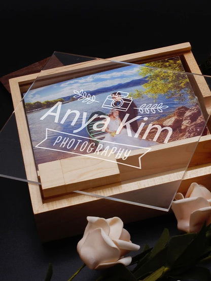 JASTER Álbum de Fotos de Nogueira com Bordo, USB de Madeira + Caixa, Pen Drive de 128 GB 64 GB, Disco U, Fotografia, Presente de Casamento, Logotipo Personalizado Gratuito