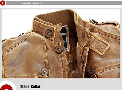 Men Slim Warm Washed Leather Motorcycle Jacket High Quality Leather Jacket Mens Standing Collar Coat Plus Size 4XL Long Parkas