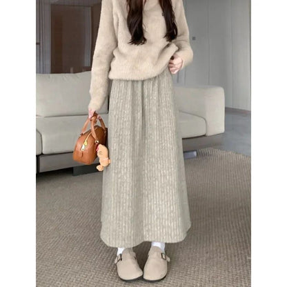 Plus Size Women's Fleece-Lined Thickened Skirt High-Waisted Slimming Medium-Length A- Line Korean Style New Arrival For Autumn/W