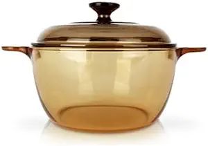 Panela Dupla Alça em Vidro Cerâmico Refratário com Tampa, Caçarola de 2,5L para Fogão e Forno – Utensílio de Cozinha Transparente Âmbar