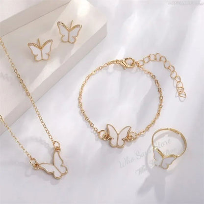 Conjuntos de Joias de Borboleta com Cristal Acrílico Romântico Pulseira Anel Colar Brinco Conjunto para Mulheres Acessórios de Vestido de Jantar de Casamento
