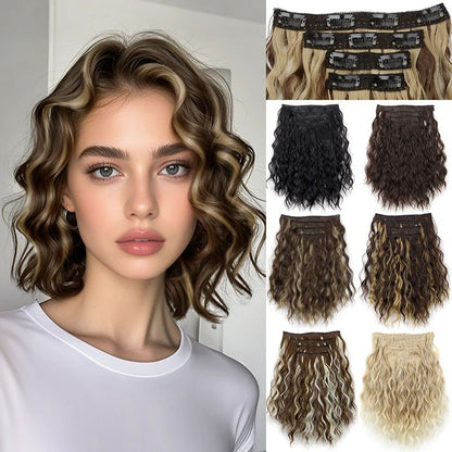 4 peças/conjunto Apliques Sintéticos de Cabelo Curto com Ondas de Água Macios Fofos Cacheados Peruca Acessórios de Cabelo da Moda A
