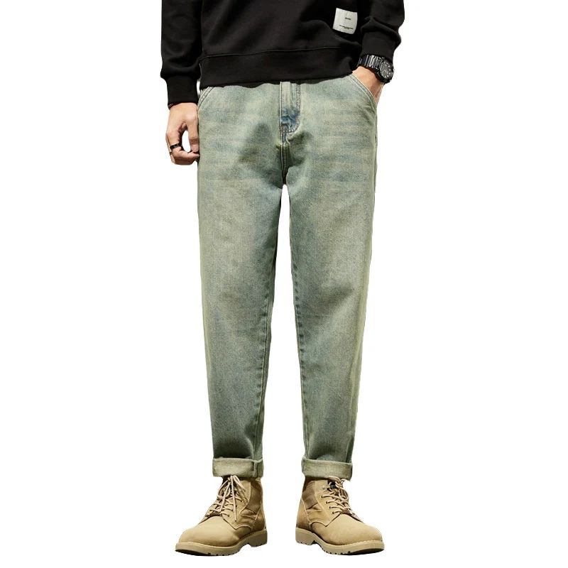 2025 Autumn and Winter New Loose and Versatile Harem Pants Retro Simple Fashion Solid Color Comfortable Versatile Jeans for Men