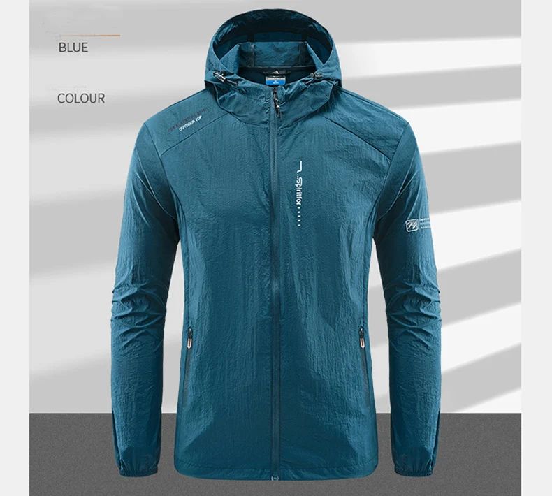 UPF50+ Summer Outdoor Quick Dry Sun-Protective Thin Jacket Men Hiking Fishing Cycling Hooded Gym Sport Ultra Light Windbreaker