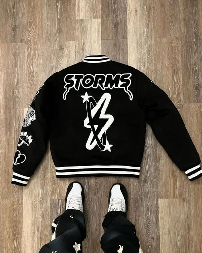 Retro Gothic Alphabet Embroidery Oversized Motorcycle Uniform Baseball Uniform Men's Y2K New Trend Harajuku Hip-Hop Joker Jacket
