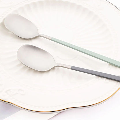 2Pcs Sushi Chopsticks Spoon Flatware Set Korean Colorful Silver Matte Tableware Stainless Steel Cutlery Set Spoon Dinnerware Set