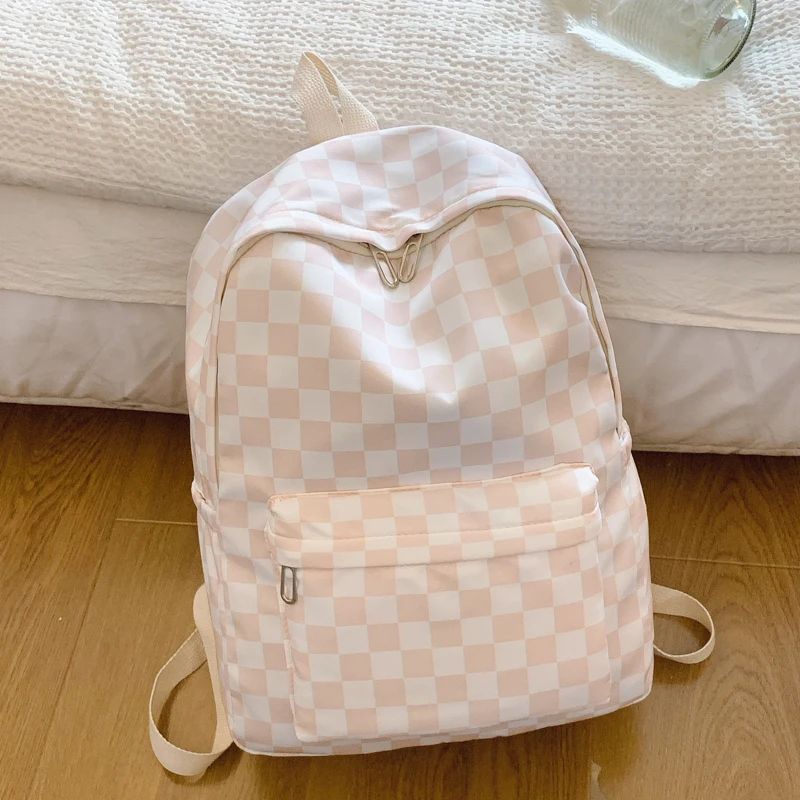 Checkerboard Laptop Backpack for Women - Fashion Print Crossbody Set Multi Pocket Adjustable Straps Campus Commute Essentials