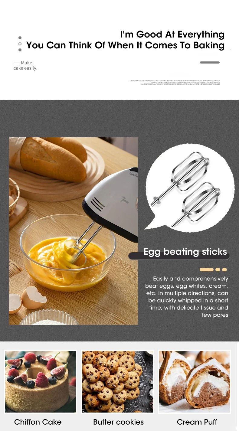 Handheld 7 Speed Automatic Electric Mixer Multi Functional for Food Egg Cream Cake Dough Mixing Baking Kitchen Home Use