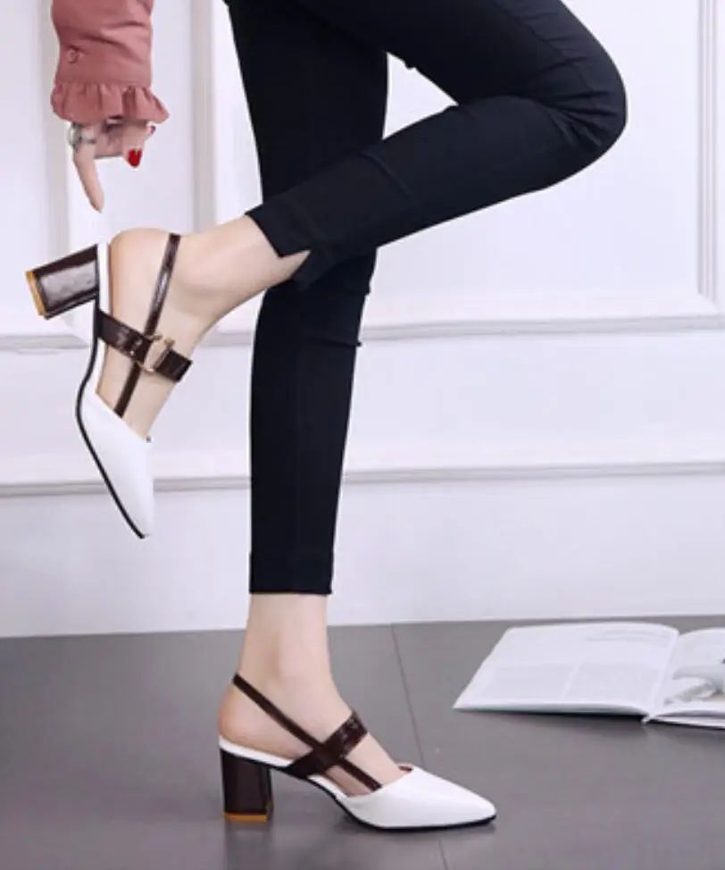 Women's Shoes Trend 2024 Shoe Genuine Leather Medium Heel Block Heels Mirror Luxury Designer Chunky Sandals Ladies Sexy Sandal