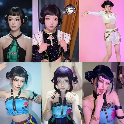 Caçadores de Demônios Anime Kpop? Peruca Zoe Cosplay Sintética Preta Roxa Escura Halloween Natal Festa Diária de Alta Qualidade