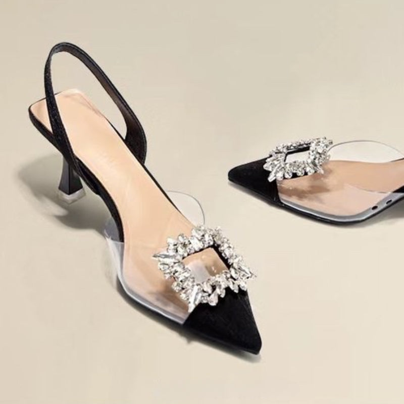 Sapatos Femininos de Salto Alto Primavera e Outono, Novos, Sexy, para Banquete, Confortáveis, Cristal, Transparentes, Cor Sólida, Bico Fino