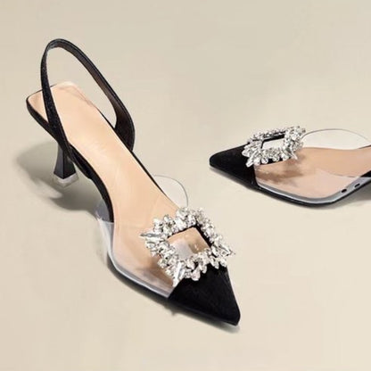 Sapatos Femininos de Salto Alto Primavera e Outono, Novos, Sexy, para Banquete, Confortáveis, Cristal, Transparentes, Cor Sólida, Bico Fino
