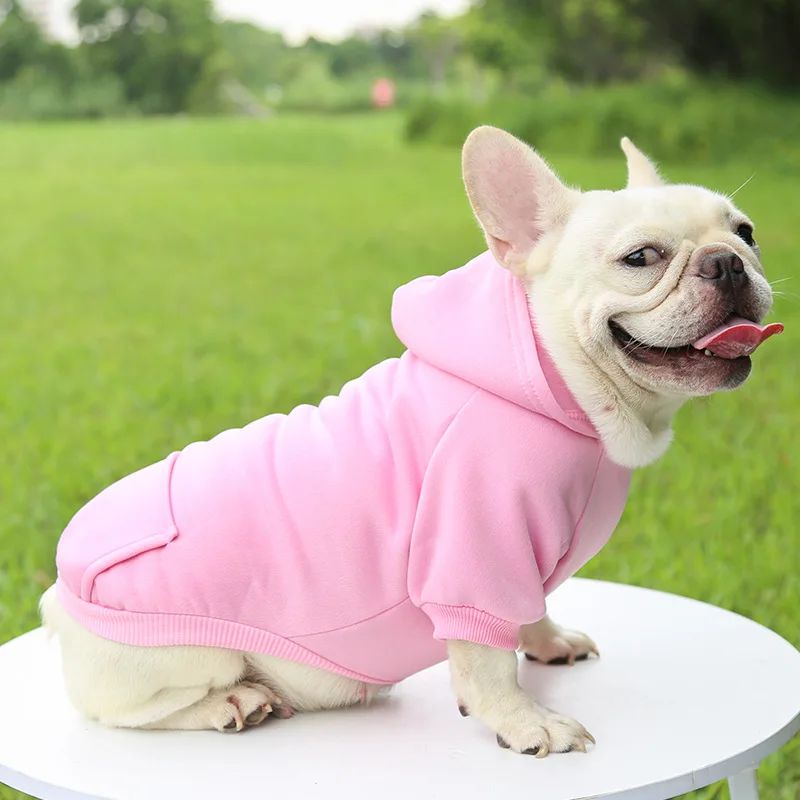 Roupa de Cachorro da Moda Outono e Inverno Roupa de Estimação Pequena Engrossar Quente Cor Sólida Moletom de Duas Pernas com Capuz Produtos Casuais para Pets