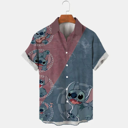 Miniso New 3d Shirts Mens Disney Mickey Mouse Street Tops Cute Cartoon 3d Printed Shirts Mens Casual Fashion Shirts 2024
