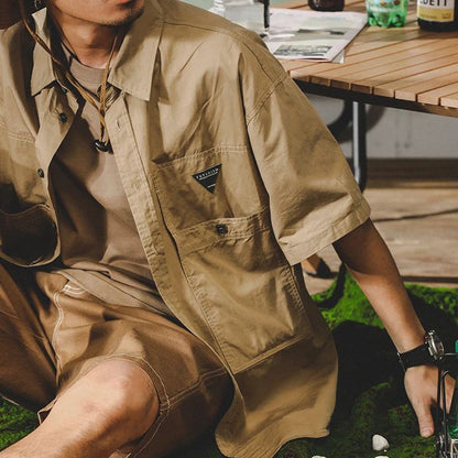 Summer hawaiian Casual Cargo Shirt For Men Oversized Short Sleeve Tee Shirts Y2K Streetwear Button Blouses Outdoor Masculino