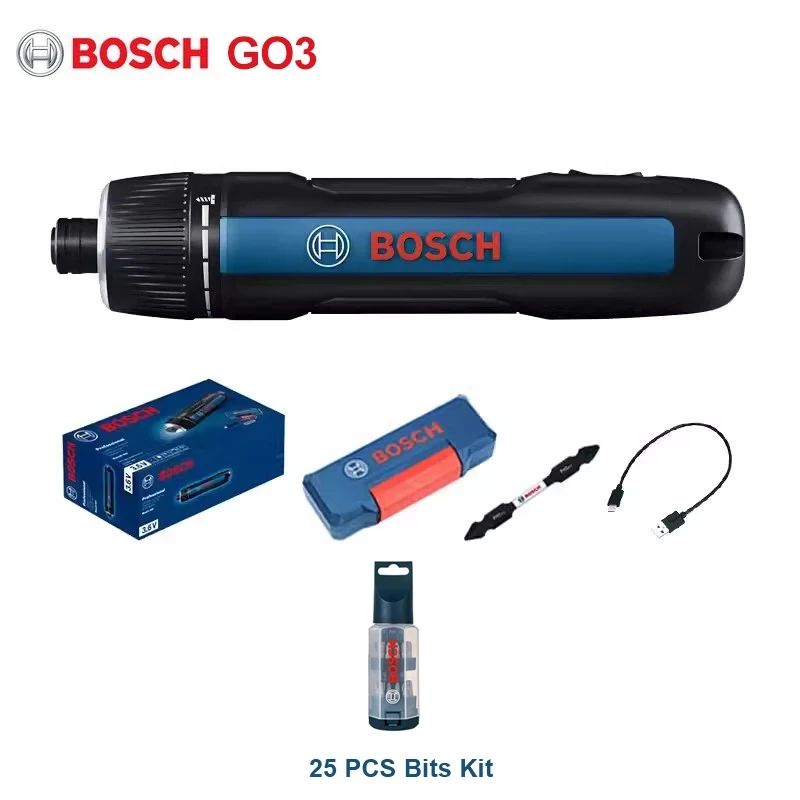 Bosch Parafusadeira Elétrica GO2 GO3 USB Recarregável Multifuncional Furadeira Manual Sem Fio Ferramentas Elétricas Manutenção Doméstica Reparo