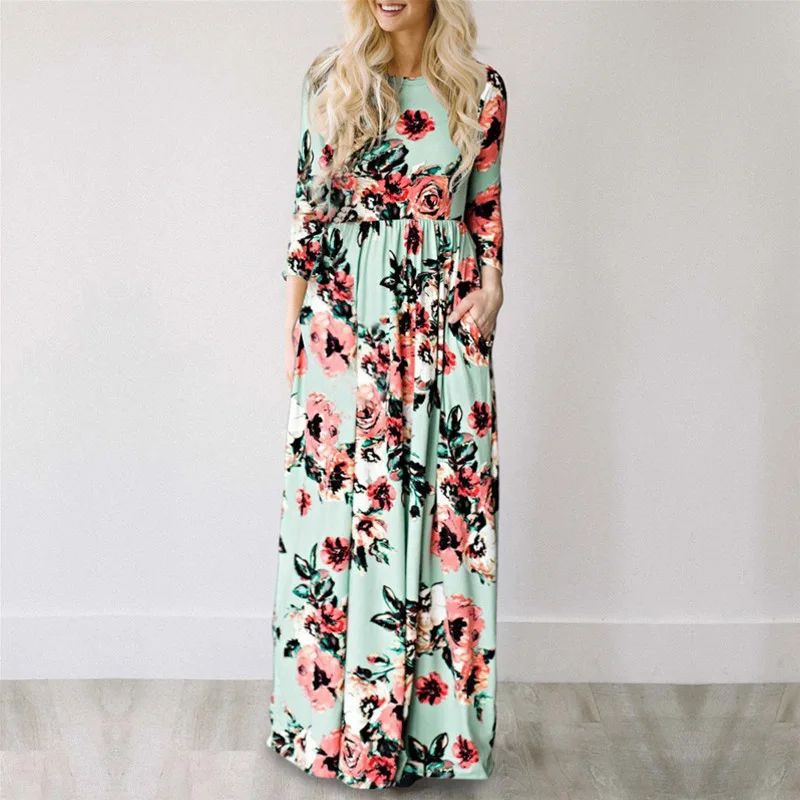 Women Summer Floral Print Maxi  2025 Loose White Boho Beach Dress Women Vintage