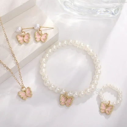 Conjuntos de Joias de Borboleta com Cristal Acrílico Romântico Pulseira Anel Colar Brinco Conjunto para Mulheres Acessórios de Vestido de Jantar de Casamento