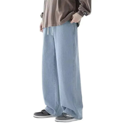 Calça Jeans Masculina de Perna Larga Outono Novas Calças Jeans de Lavagem Cor Sólida Neutra Soltas Casuais Retas Moda Ao Ar Livre