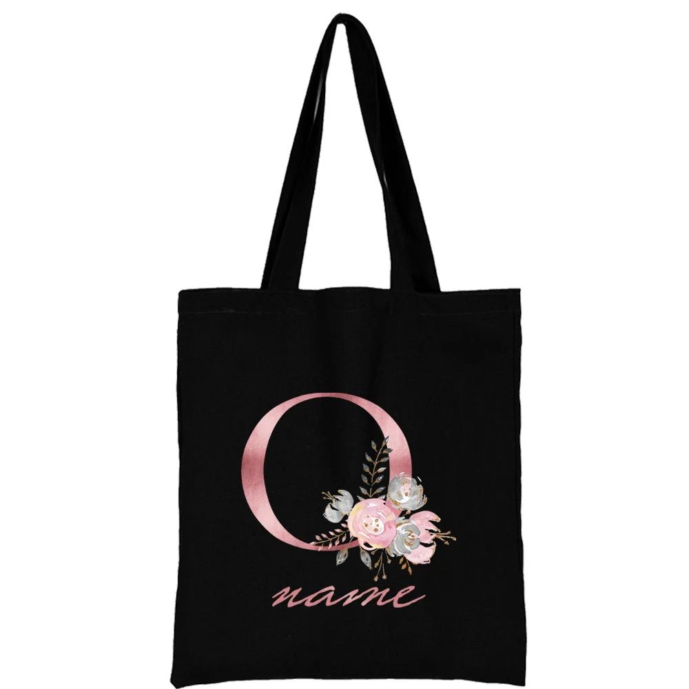 Custom Free Name Canvas Bags Women Shoulder Bag Handbags Pink Letter Beach Bags Tote Casual Woman Grocery Eco Shopping Bag