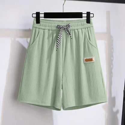 Ice silk shorts, women's summer thin slim, loose high-waisted straight mid pants, casual wide-leg pants, cropped pants