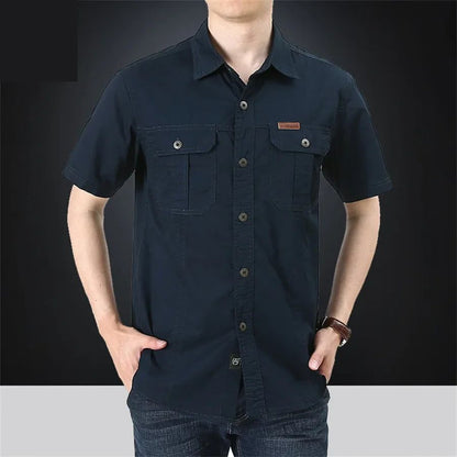 Summer Quick Dry Short Sleeve Mens Army Fan Tactical Shirts Male Solid Thin Lapel Cargo Shirt Tops Outdoor Hiking Military Shirt