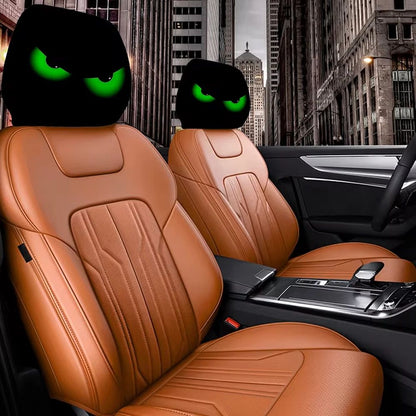 2PCS Black Fluorescent Eye Car Head Pillowcase, Double-sided Printed Car Interior Personalized Decoration Car Pillowcase