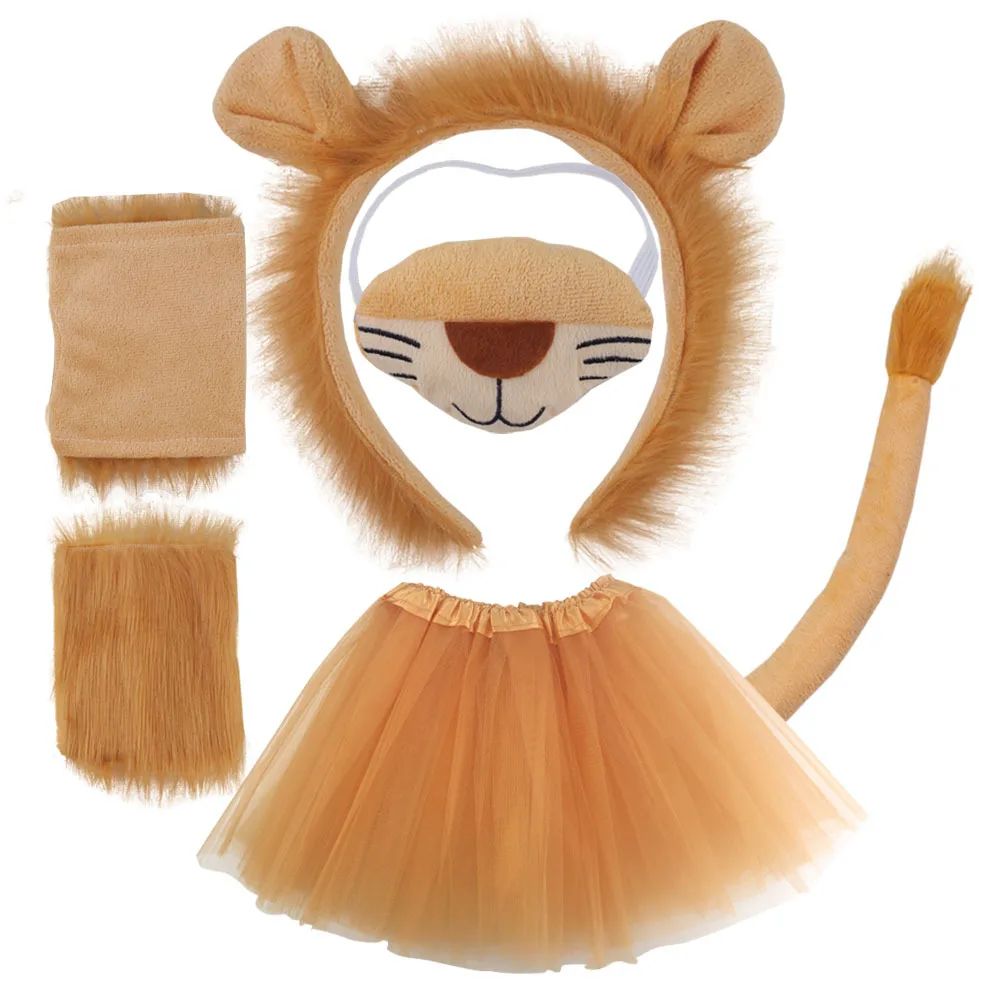 Animal Lion Ears and Tail Headband Skirt Set For Party Dress Up Accessories Cosplay Costume For Adult Kids