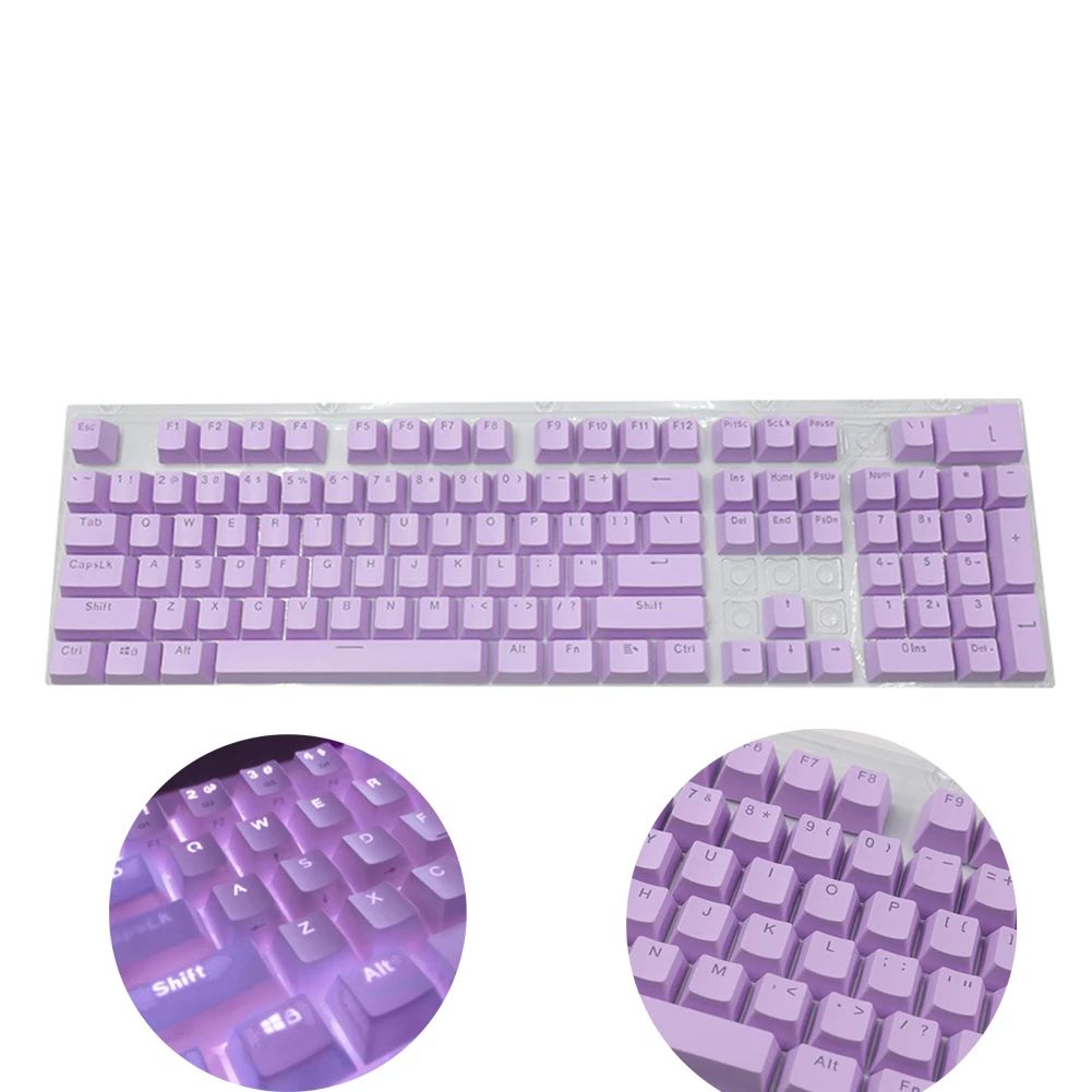 Novo conjunto de teclas de teclado mecânico de 104 unidades, substituição OEM retroiluminada, teclas roxas brancas de ABS para teclado Cherry MX de 61/87/104 teclas