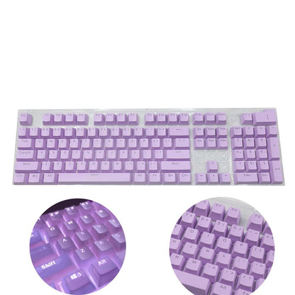 Novo conjunto de teclas de teclado mecânico de 104 unidades, substituição OEM retroiluminada, teclas roxas brancas de ABS para teclado Cherry MX de 61/87/104 teclas