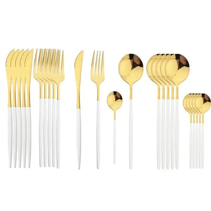 Conjunto de talheres de aço inoxidável banhado a ouro e titânio preto, com 5 peças, cabo com talheres de boca e conjunto de talheres de mesa