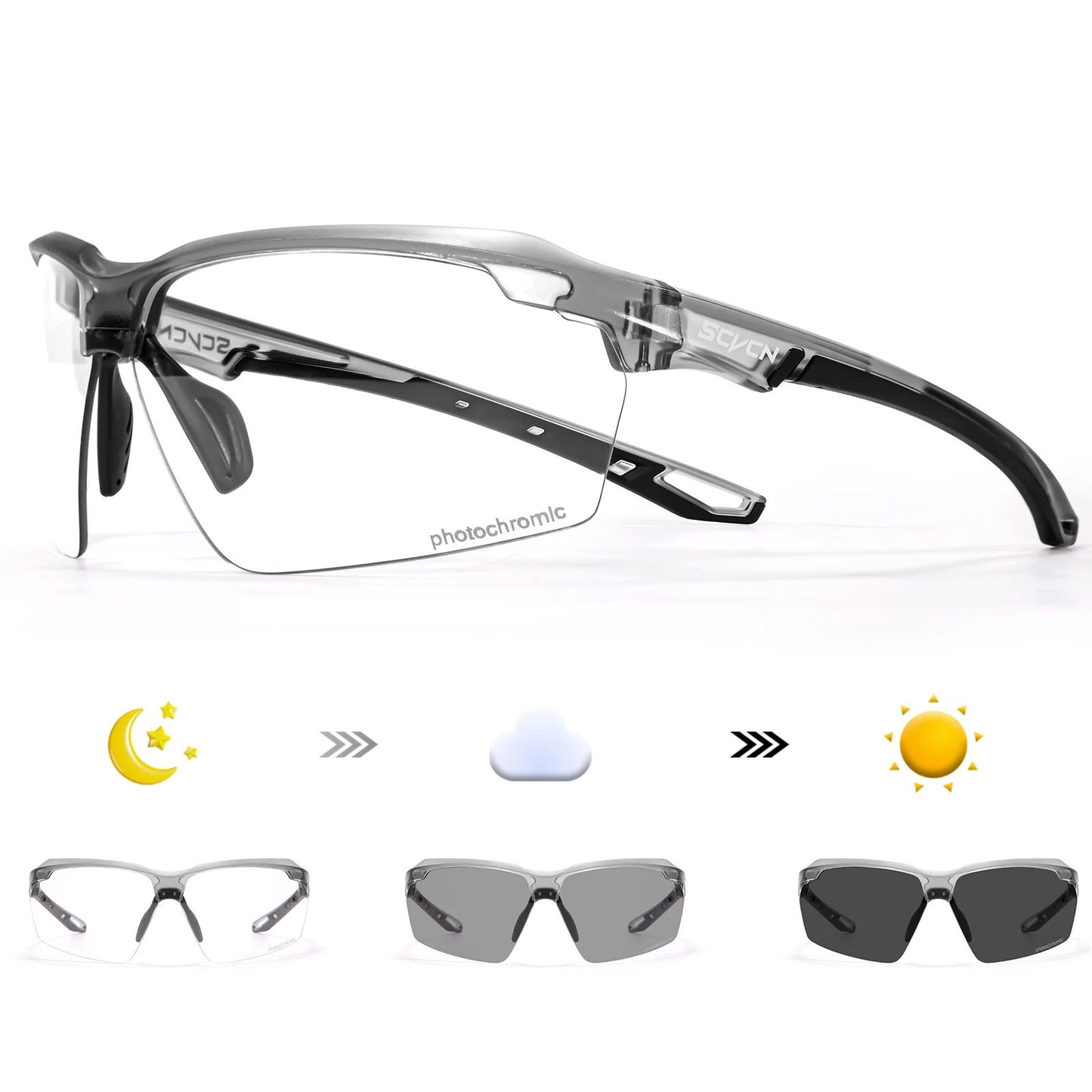 SCVCN Outdoor Photochromic Sunglasses Bicycle Cycling Glasses Women Sports UV400 Mtb Driving Bike Glasses Men Tactical Goggles