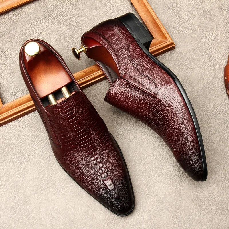 Handmade Mens Wedding Oxford Shoes Black Blue Genuine Leather Flat Dress Shoes Crocodile Pattern Summer Business Formal Loafers