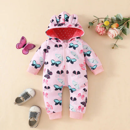 Newborn Baby Romper Love Printed Clothes Hooded Children Girl 0-1 Years Autumn Spring Infant Boy Jumpsuit Outfits 3 6 Months