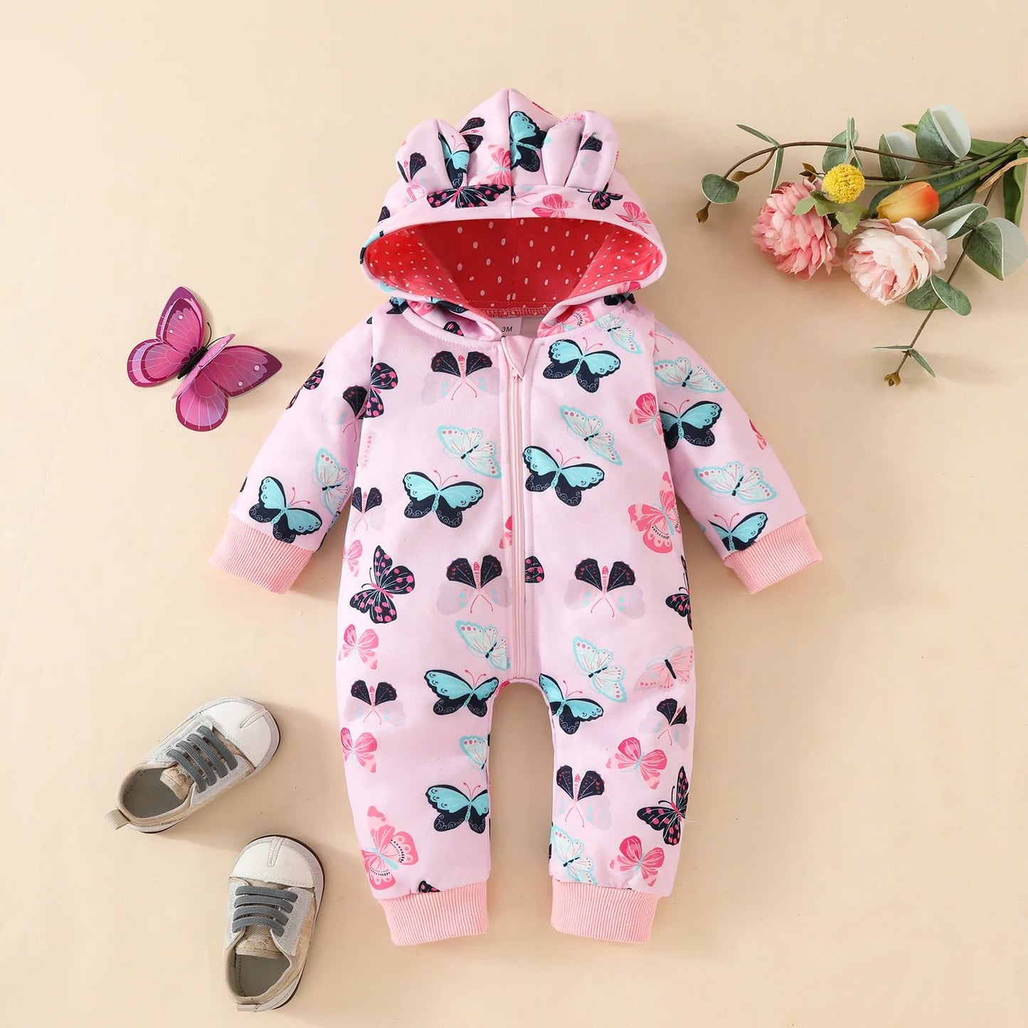 Newborn Baby Romper Love Printed Clothes Hooded Children Girl 0-1 Years Autumn Spring Infant Boy Jumpsuit Outfits 3 6 Months