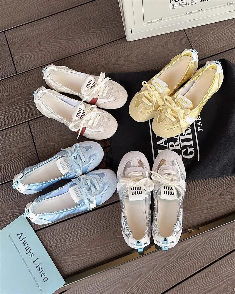 Women's Casual Sneakers Summer Cozy Shallow Ballet Flats Shoes 2025 New Women Lace Up Sport Shoes Zapatos De Mujer