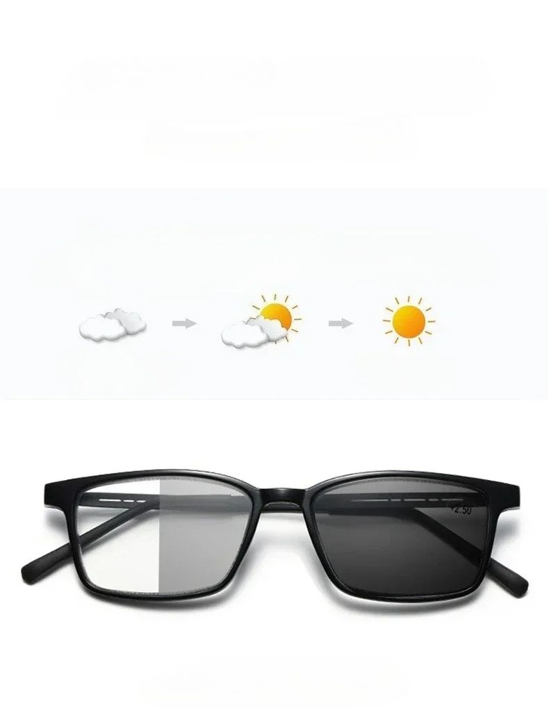 Óculos Multifocal Fotocromático para Presbiopia Armação Quadrada Óculos de Leitura para Negócios Luz Azul Lentes Acabadas para Vista Longa