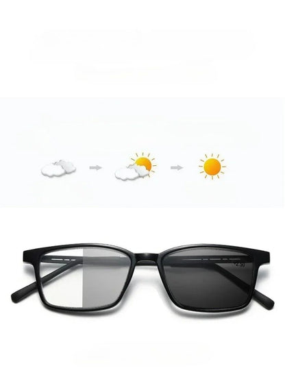 Óculos Multifocal Fotocromático para Presbiopia Armação Quadrada Óculos de Leitura para Negócios Luz Azul Lentes Acabadas para Vista Longa