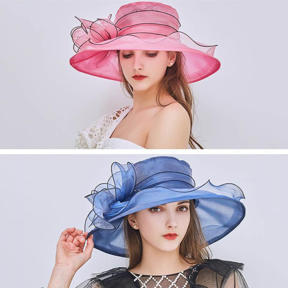 Chapéu Dobrável Feminino de Organza Floral para Igreja, Kentucky, Chá, Chapéu de Sol Elegante Fascinator para Cerimônia de Casamento Feminino