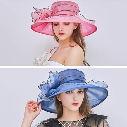 Chapéu Dobrável Feminino de Organza Floral para Igreja, Kentucky, Chá, Chapéu de Sol Elegante Fascinator para Cerimônia de Casamento Feminino