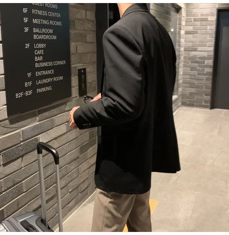 Korean Men's Casual Blazer Western-style Loose-fit Black Single-breasted Jacket Autumn Trendy Dongdaemun Style Clothes