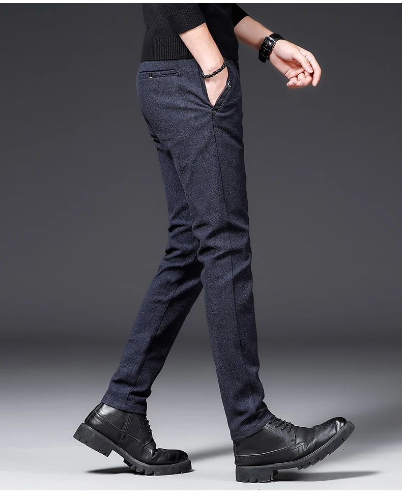 Winter Plush Trousers Men Business Fleece Pants Fashion Warm Drawstring Velvet Thick Casual Stretch Male Clothes 28-29