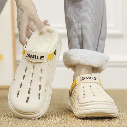 Men Cotton Slippers Winter Warm Furry Clogs Soft Indoor Bedroom Cotton Shoes EVA Fluff Slides Casual Comfortable Plush