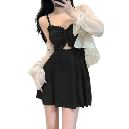 Women Ruffle One-piece Swimsuit Monokini Swimsuit Set Stylish Women's Beach Swimwear Set with Ruffle Trim Monokini for Holiday