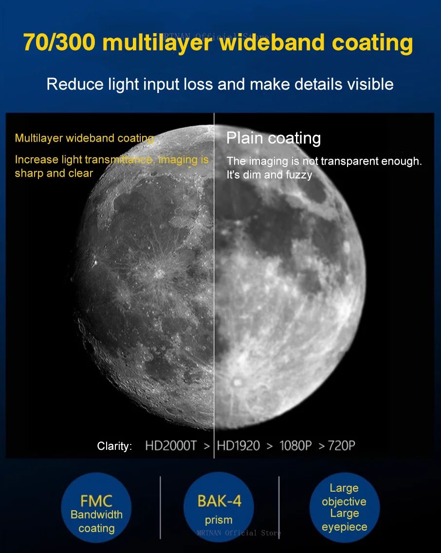 Telescópio Astronômico 150X, Telescópio Refrator Portátil de Viagem com Abertura de 70mm com Adaptador de Celular para Observação de Estrelas e da Lua