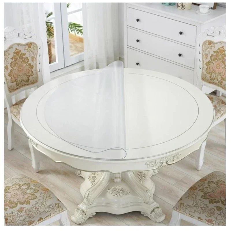 Transparent PVC Round Table Carpet Waterproof Tablecloth Kitchen Pattern Table Cover Glass Soft Cloth Dining Table Mat